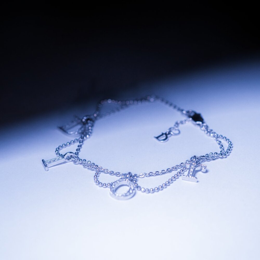 Christian Dior Multi Chain Crystal Logo Charm Bracelet